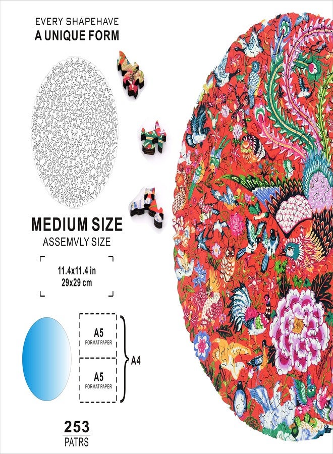 HARTMAZE Wooden Jigsaw Puzzles-Hundred Birds Paying Homage to The Phoenix 253 Truly Unique Piece Round Shape Best Choice for Adults and 10 Ages up Kids. - Image 4